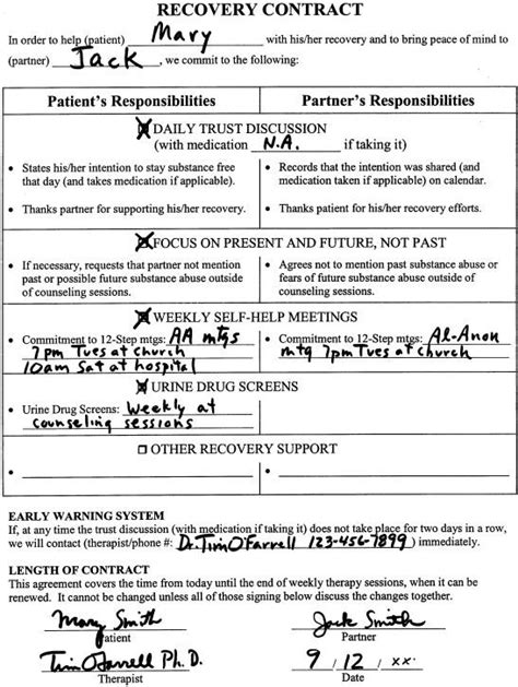 Addiction Recovery Contract Template