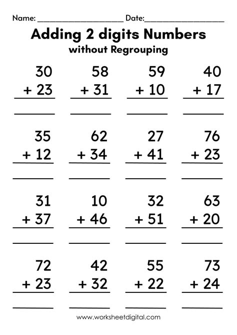 adding 2 digit numbers printable template