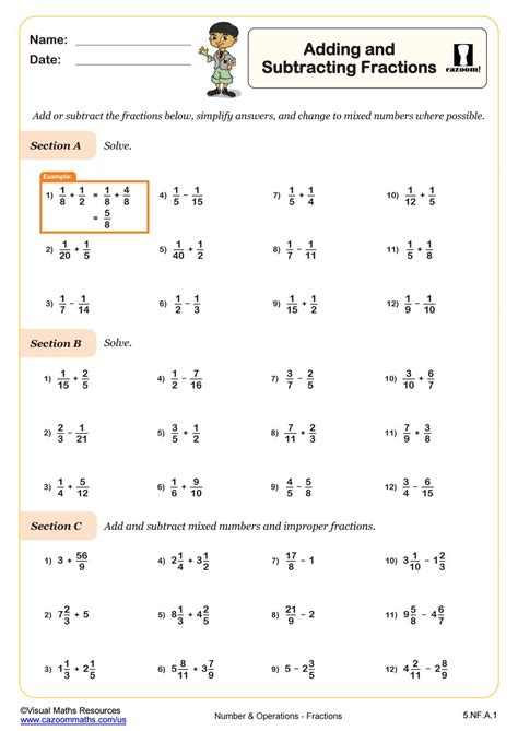 Adding Subtracting Fractions Worksheets
