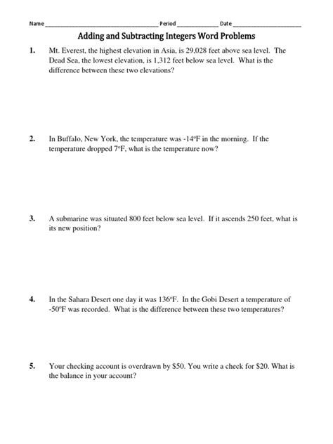 Adding and Subtracting Mixed Integers from 10 to 10 (75 Questions) (A)