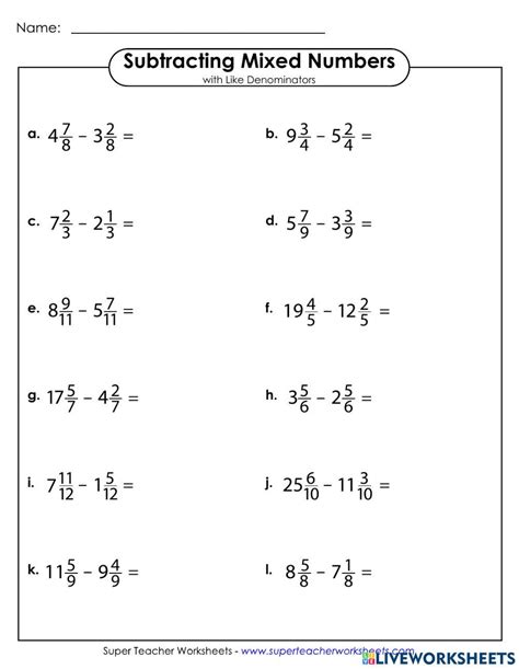 adding and subtracting mixed numbers with like denominators