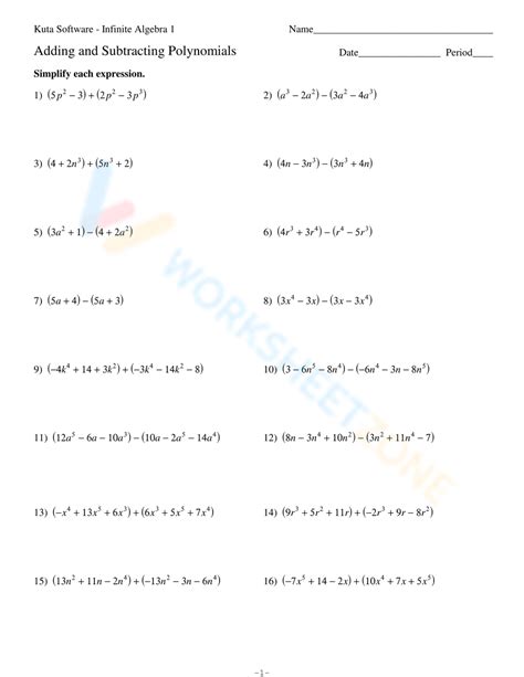 Adding And Subtracting Polynomials Walkthrough