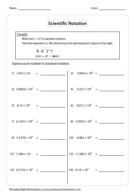 adding and subtracting scientific notation worksheet doc