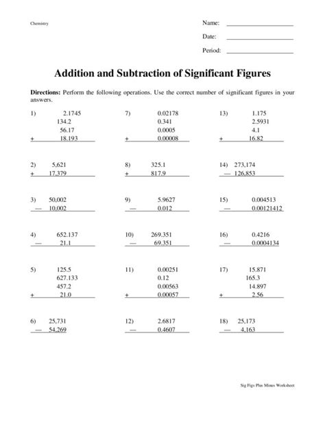 adding and subtracting sig figs worksheet with answers