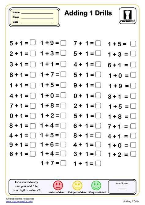 Adding By 1 Printable Worksheets
