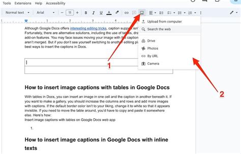 adding captions to pictures in google docs