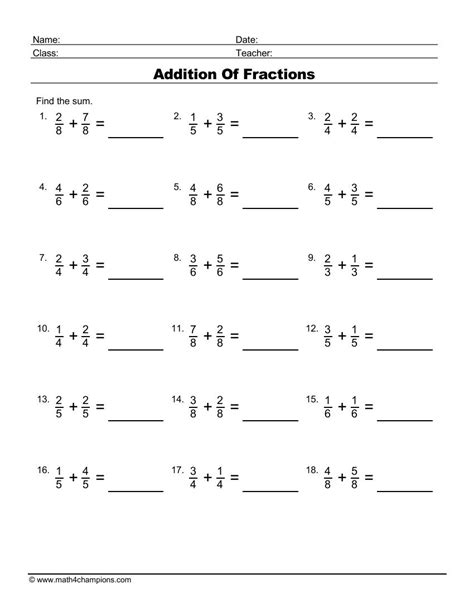 adding fractions worksheet pdf