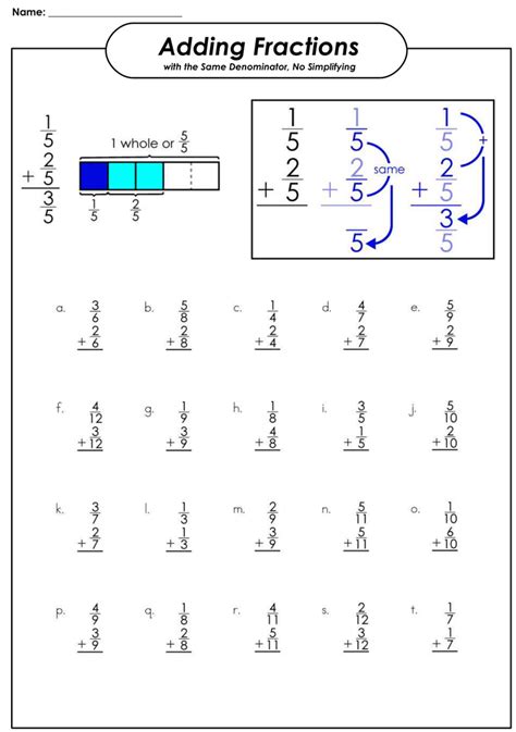 Adding Fractions Worksheets Printable