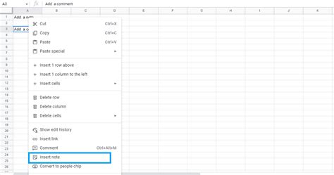 adding notes to google sheets