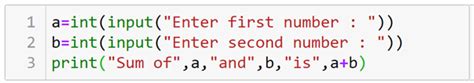adding of 2 numbers in python