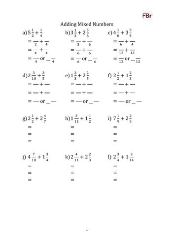 Adding Subtracting Mixed Numbers Worksheet Tes