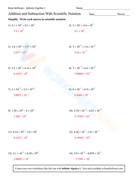 adding subtracting scientific notation worksheet with answers