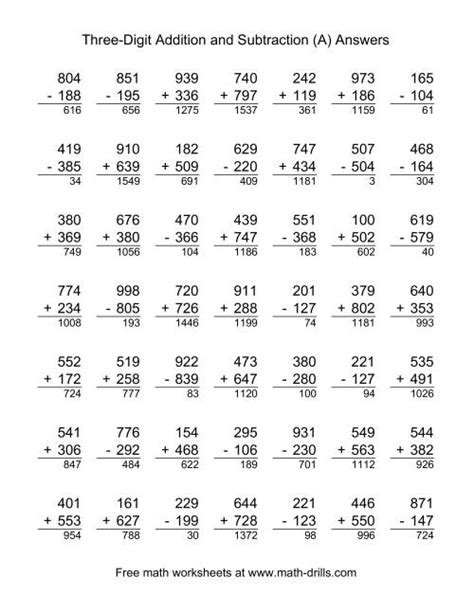 Adding Three Digit Numbers Worksheet Math Drills