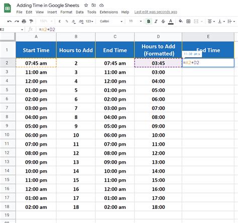 adding times in google sheets