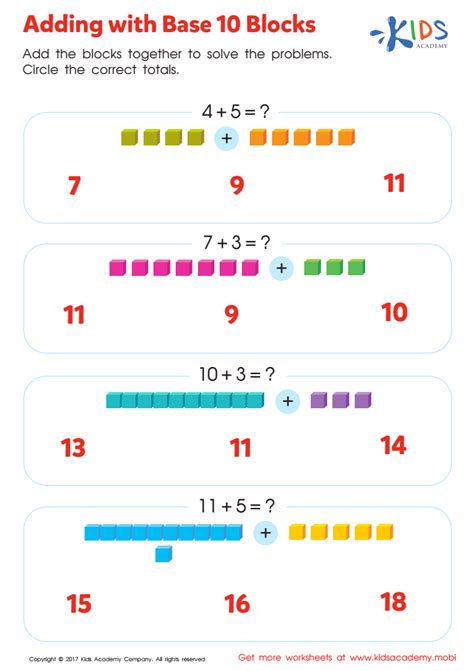 adding with base 10 blocks printable template