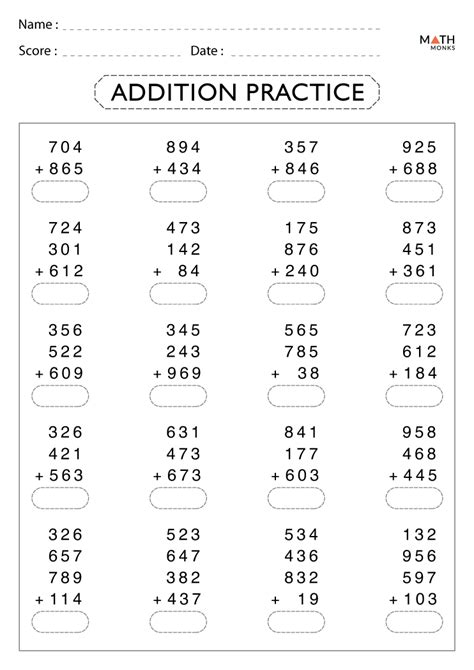 Addition Math Worksheets 4Th Grade