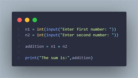 addition of 2 numbers python code