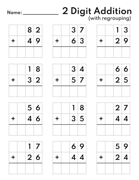 addition of two digits printable template