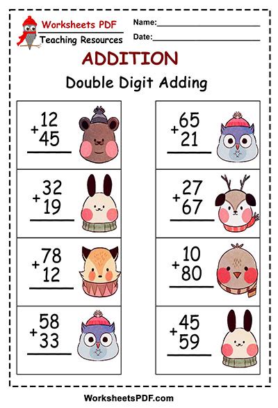 Addition Printables Double Digits