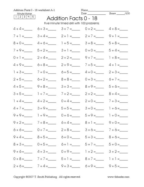 Addition Timed Tests Printable