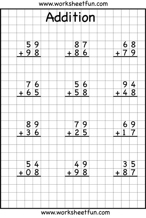 addition with 2 digit numbers printable template