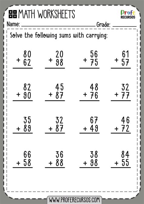 addition with regrouping sheets printable template