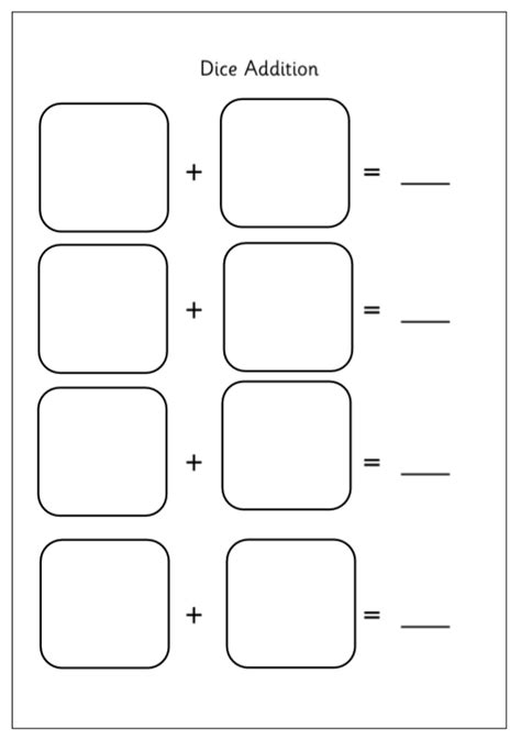 Addition With Two Dice Printables Dice Addition Template