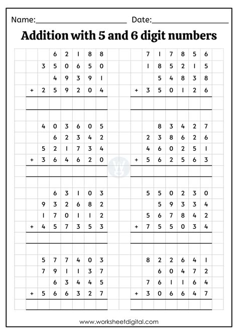 addition worksheets grade 5 printable template