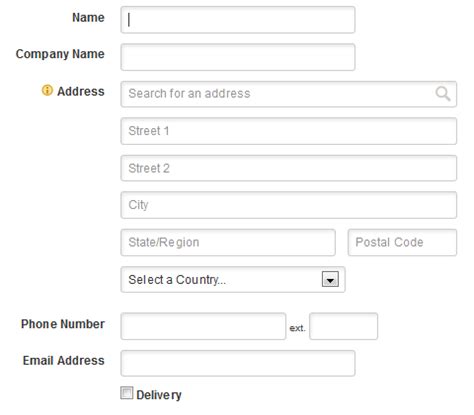 address fields in form