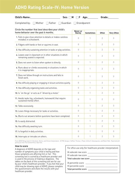adhd rating scale iv self report version