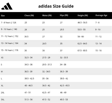 Adidas jacket size chart uk