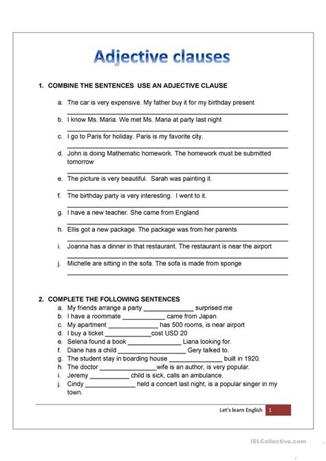 adjective clause examples with answers class 8