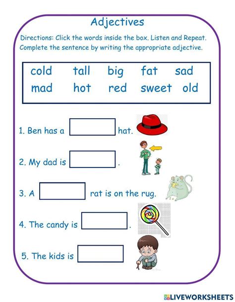 adjective worksheet for kg printable template