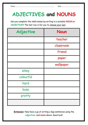 adjectives and nouns worksheet pdf