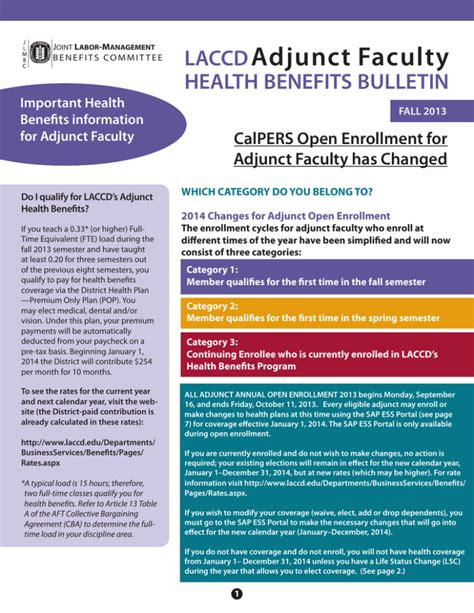 adjunct faculty employment benefits