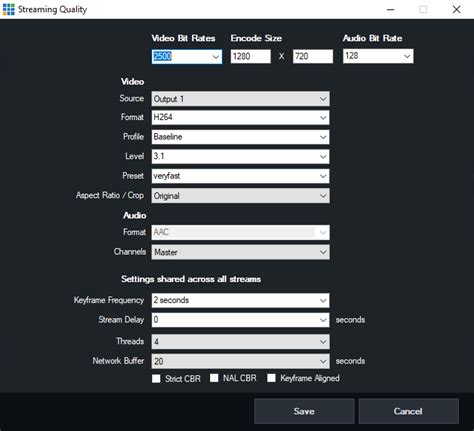 Adjusting video quality settings in a streaming player