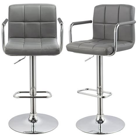 Adjustable Grey Leather Bar Stool