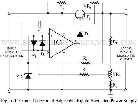 Adjustable Ripple-Regulated Power Supply Using 741