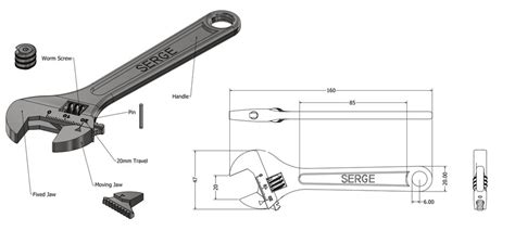 Adjustable Wrench Cad Model