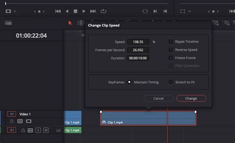 adjusting speed video davinci resolve