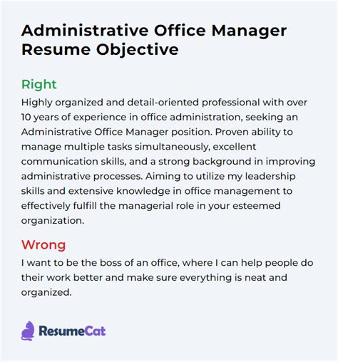 administration manager objectives examples