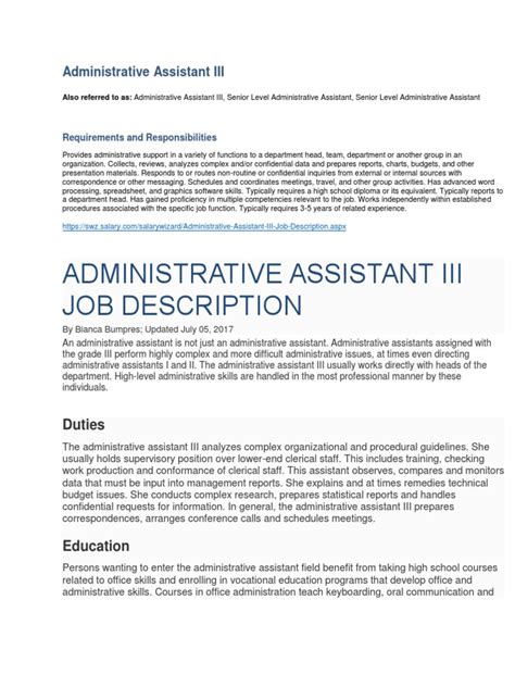 administrative assistant iii job description