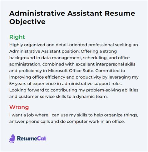 administrative assistant objective example