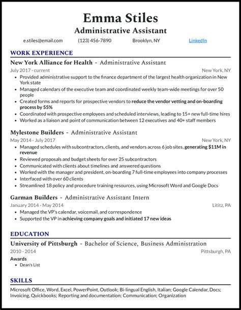 administrative assistant resume examples 2023