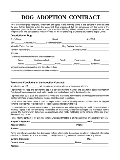 Adoption Contract Dog Template