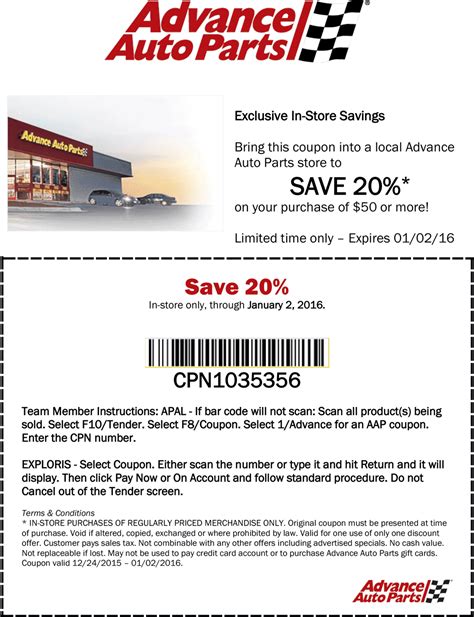 20 off 50 at Advance Auto Parts, or online via promo code NY51