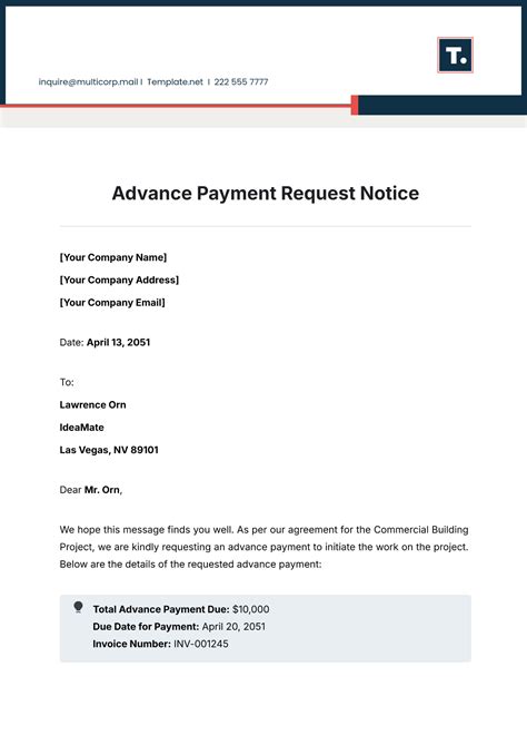 Advance Payment Request Template
