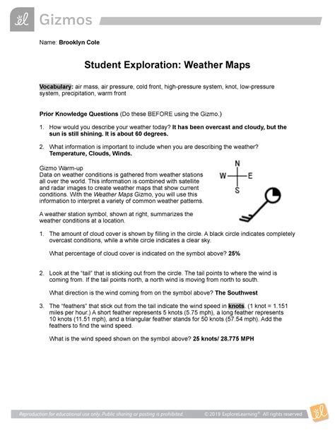 Advanced Weather Forecasting With Weather Maps Gizmo Answer Key