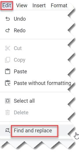 advanced find and replace google docs