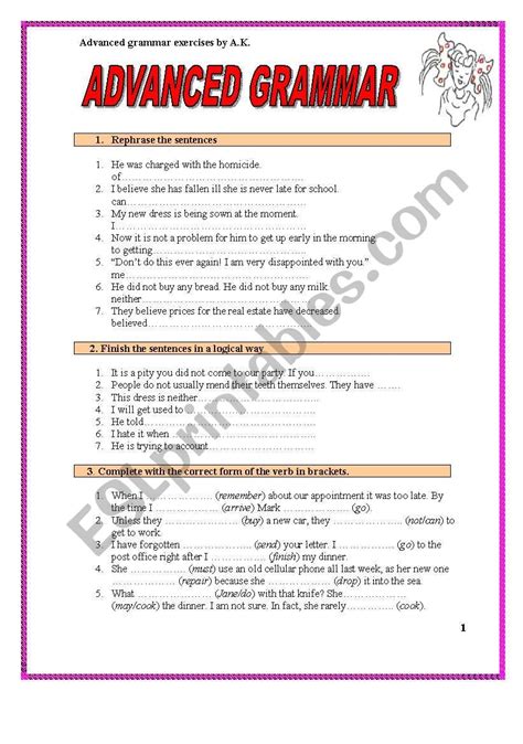 advanced grammar exercises with answers pdf